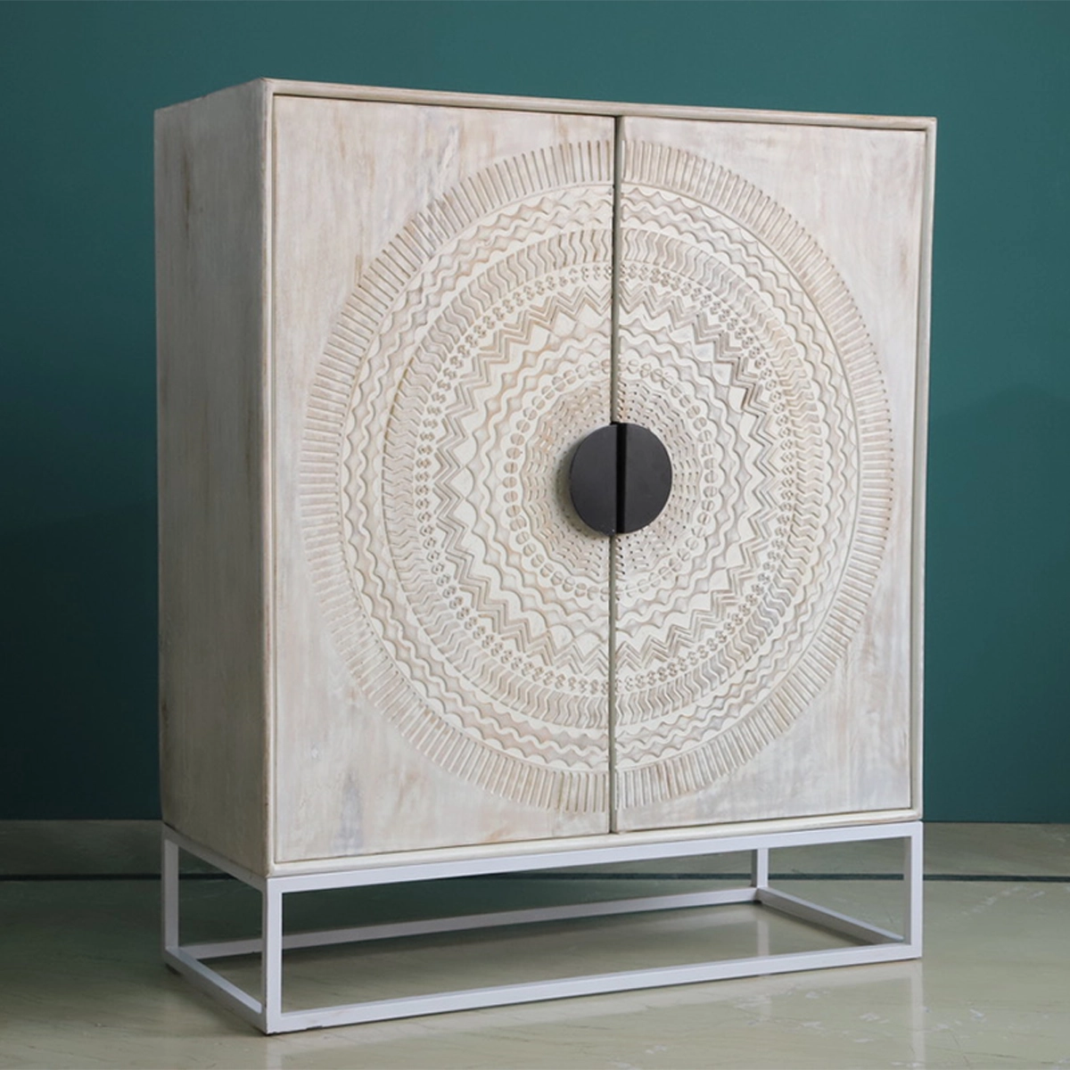 Carved Wood Accent Cabinet